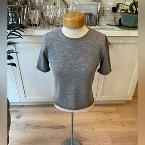 EUC Cristina Mazzonett grey 98% wool short sleeve sweater silver trim from Italy